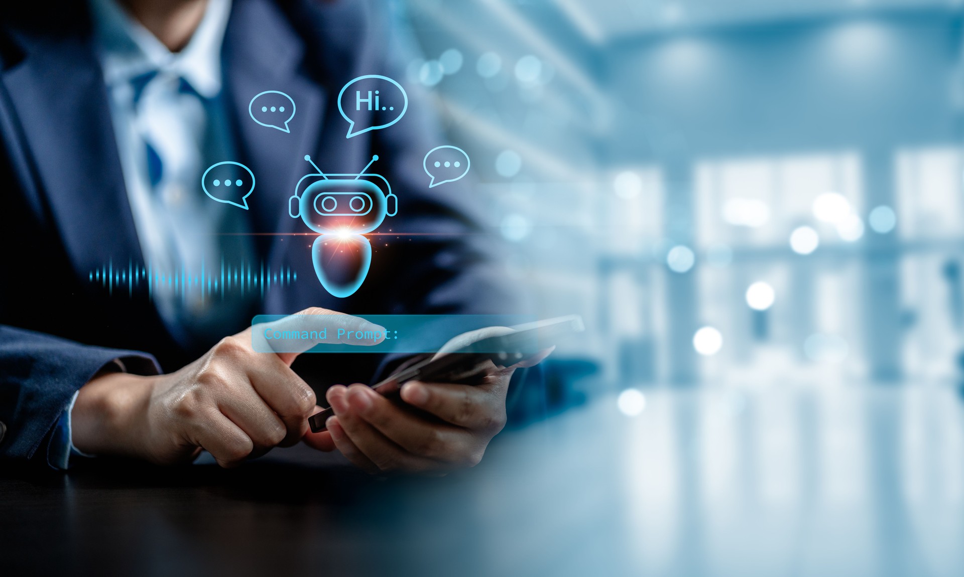 Businesswomen using chatbot applications on smartphones, AI, Chat Artificial Intelligence assistant conversation online support marketing, AI generates machine robot automation, Futuristic technology.